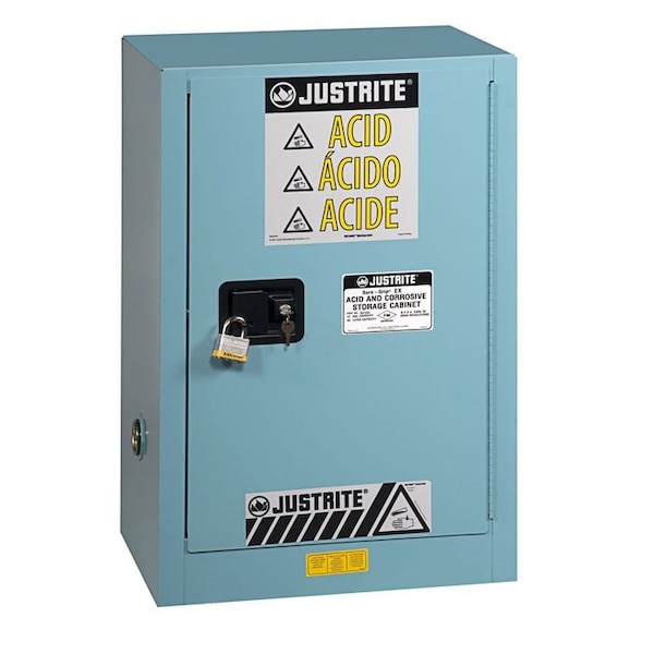 Justrite Corrosive Safety Cabinet, 12 gal, 1 Shelves, Steel, 23-1/4 in W x 35" H x 18 in D, Blue 8912222 - main